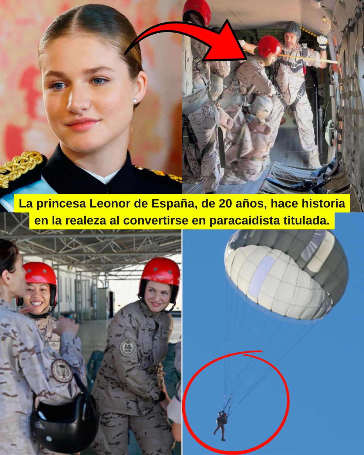 La princesa Leonor de España, de 20 años, hace historia en la realeza al convertirse en paracaidista titulada.