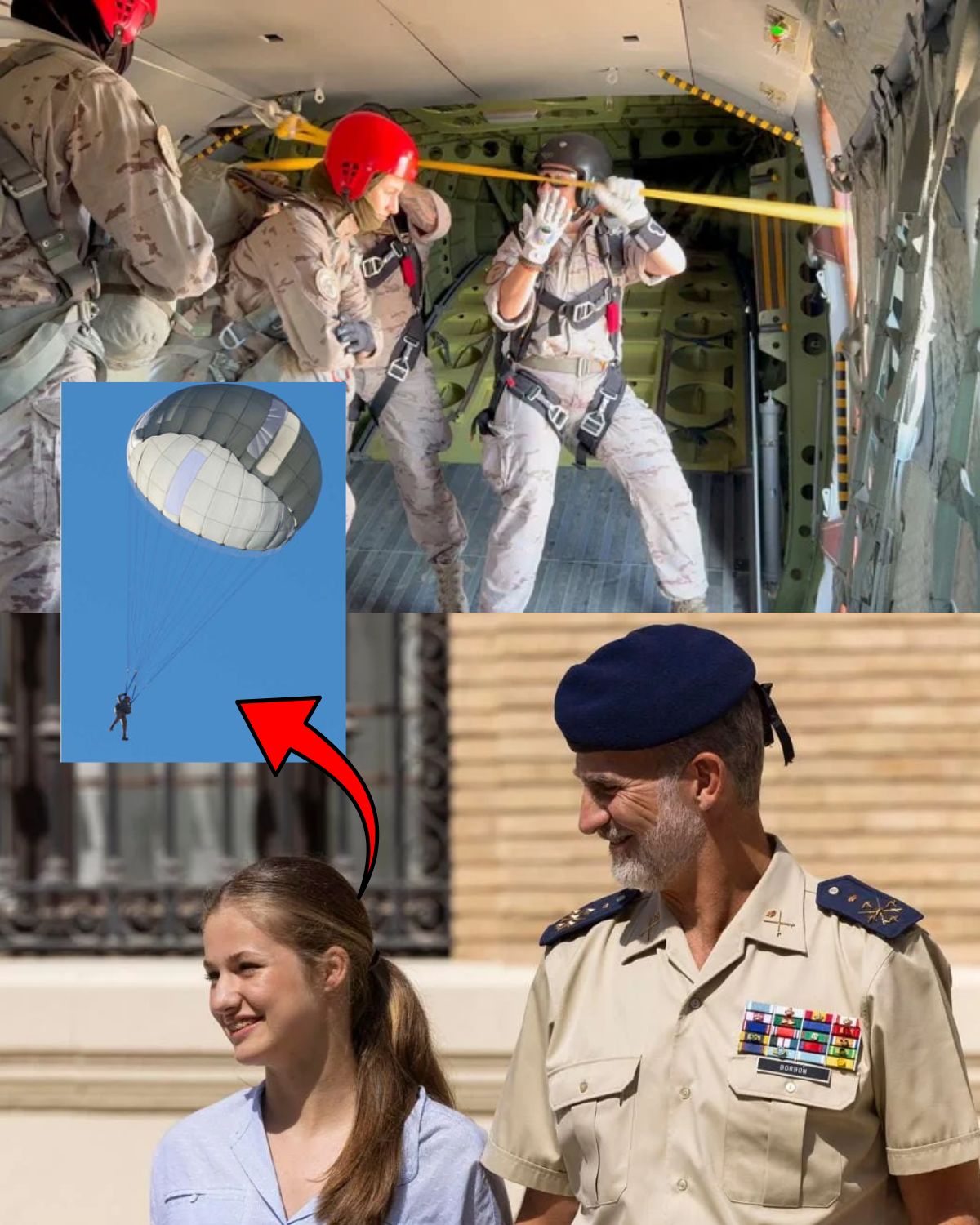 La princesa Leonor completa un curso de paracaidismo en la academia militar de Murcia.