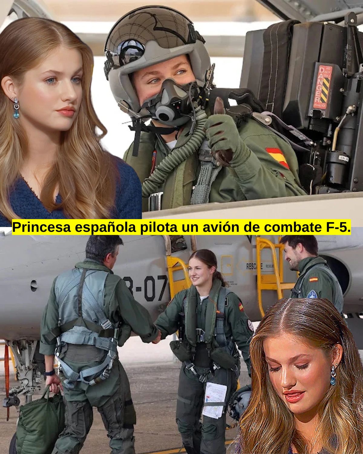 Princesa española pilota un avión de combate F-5.