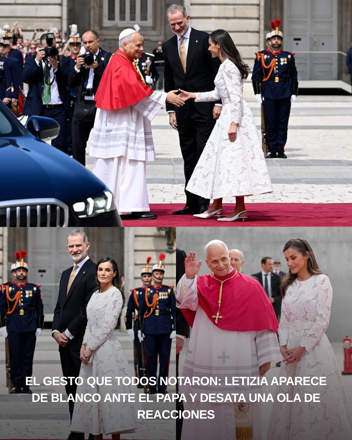 La reina Letizia honró la tradición vaticana con un vestido blanco de encaje en memoria del papa León XIV.