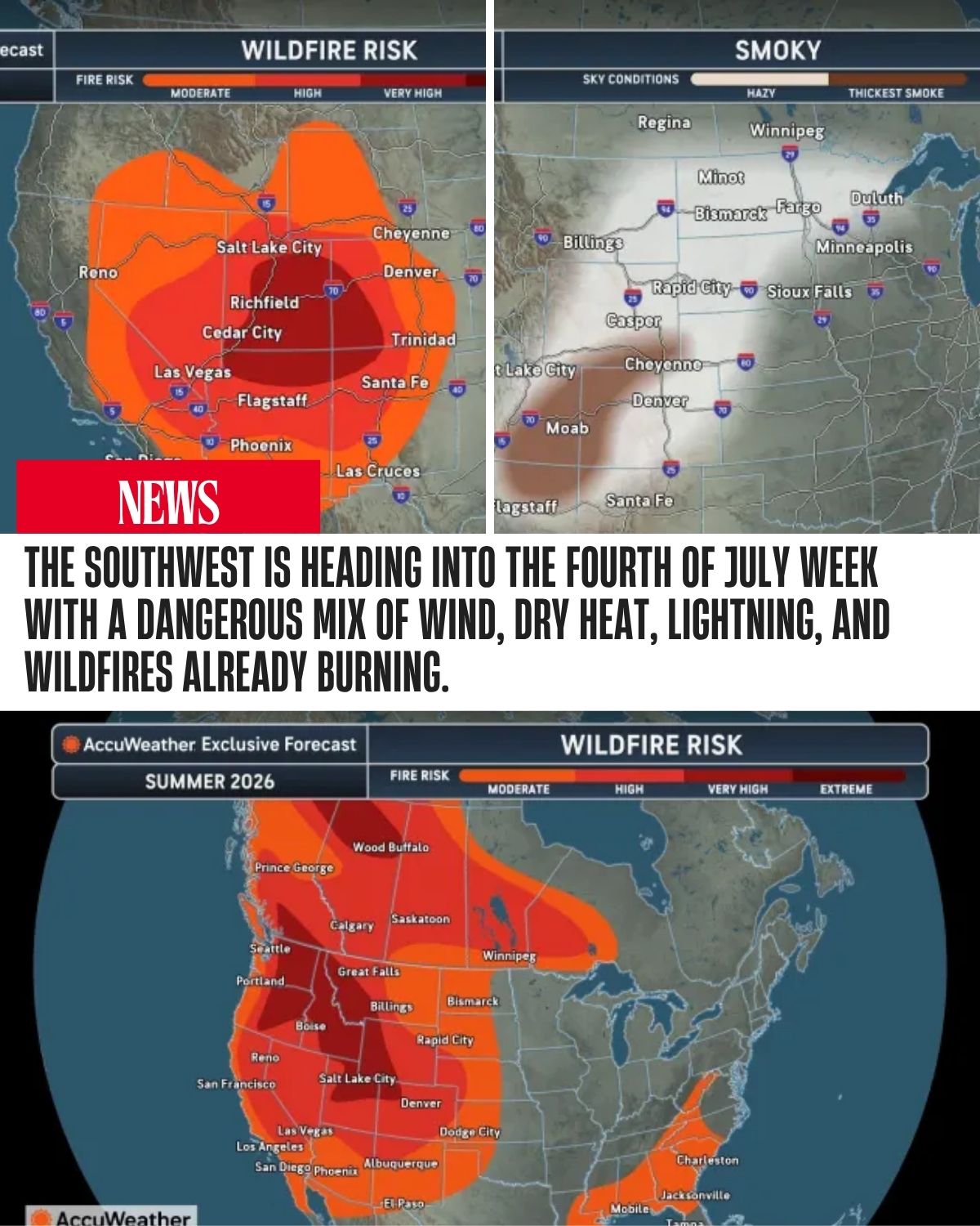 Southwest Wildfire Risk Remains High as Dry Winds, Low Humidity and Lightning Threat Continue