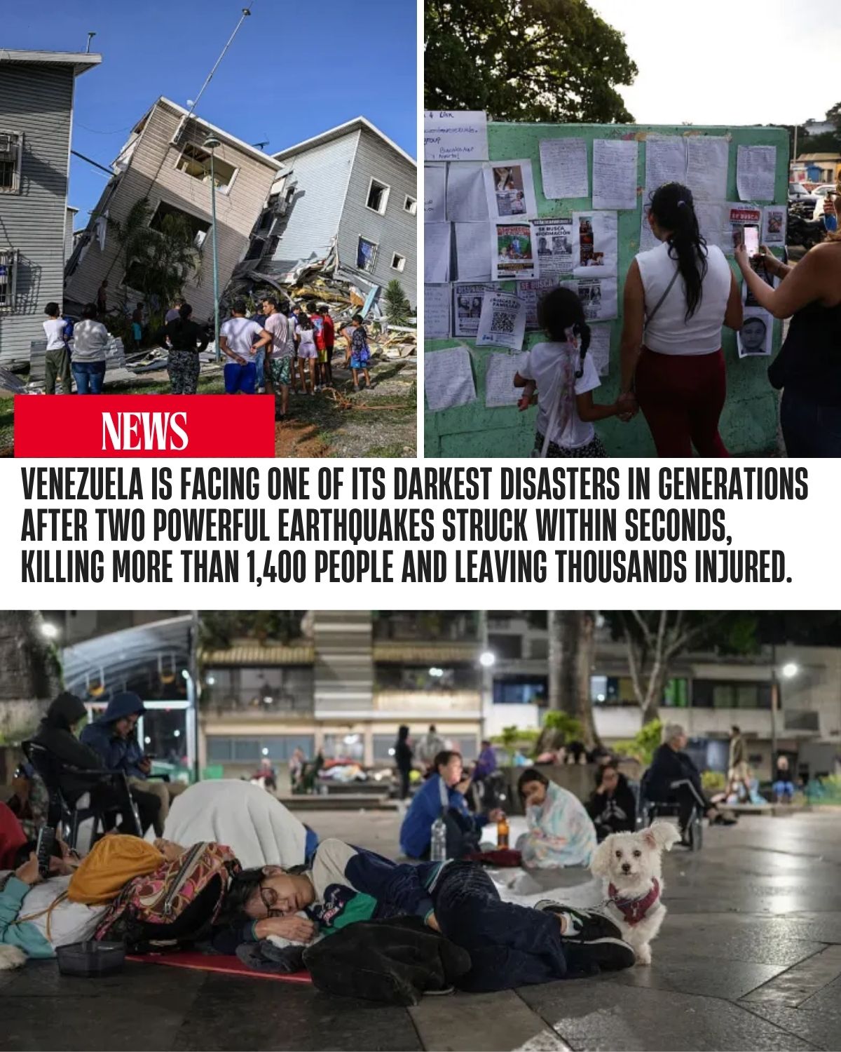 Venezuela is facing one of its darkest disasters in generations after two powerful earthquakes struck within seconds, killing more than 1,400 people and leaving thousands injured.