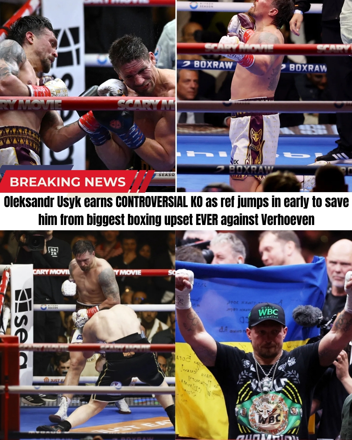 The Pyramids just witnessed absolute corruption! ๐ฅ Oleksandr Usyk was brutally beaten, bloodied, and completely outclassed by kickboxing king Rico Verhoeven for 10 straight rounds!