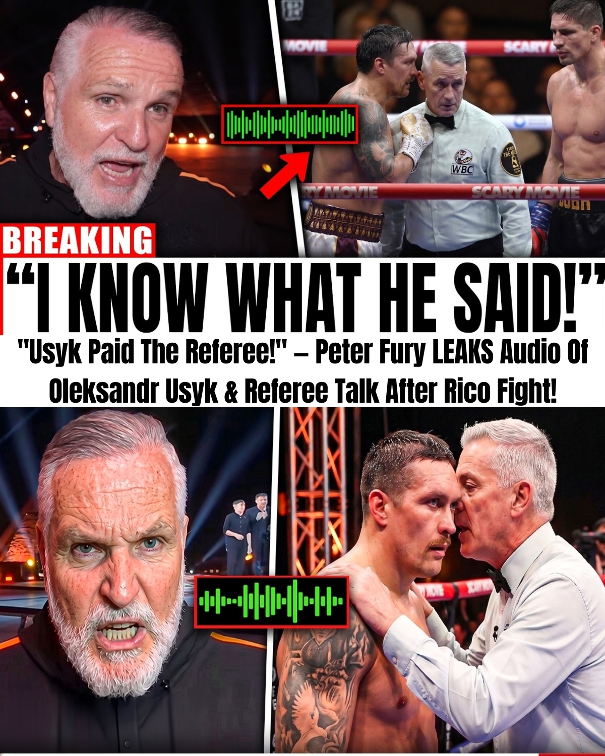 The boxing world has just been hit by the biggest corruption scandal in history! ๐ฅ Trainer Peter Fury has officially leaked a chilling, underground audio tape exposing Oleksandr Usyk secretly negotiating with the referee to fix his recent mega-fight!