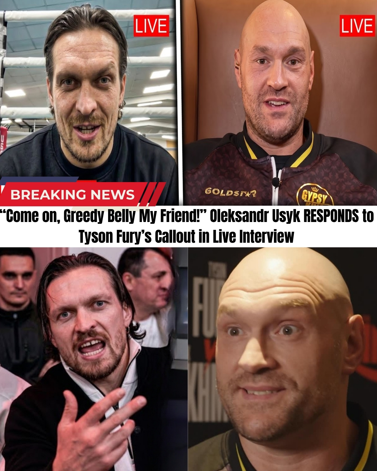 The boxing world is in total shock! 😱 Tyson Fury just launched a ruthless live attack on Usyk, claiming he controls all the money! 💰👑 But Usyk didn’t blink. Instead, he fired back with a bizarre insult that completely shattered Fury’s confidence live on air!