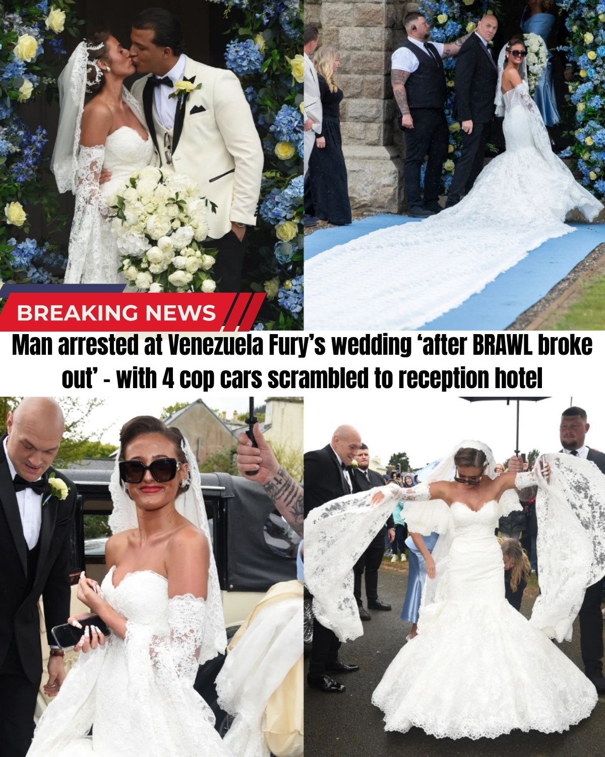 A total nightmare on the Isle of Man! 🥊 Hours after a tearful Tyson Fury walked his 16-year-old daughter down the aisle, a brutal brawl erupted at the reception! ❌ Con hotel security completely lost control as four cop cars rushed to the scene!