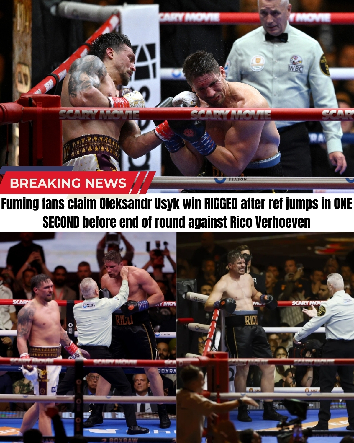 The sports world has just erupted into absolute fury! ๐ฅ Heavyweight king Oleksandr Usyk was completely humiliated and beaten every round by Rico Verhoeven, but a “filthy, rigged” referee stoppage just saved his undefeated legacy!