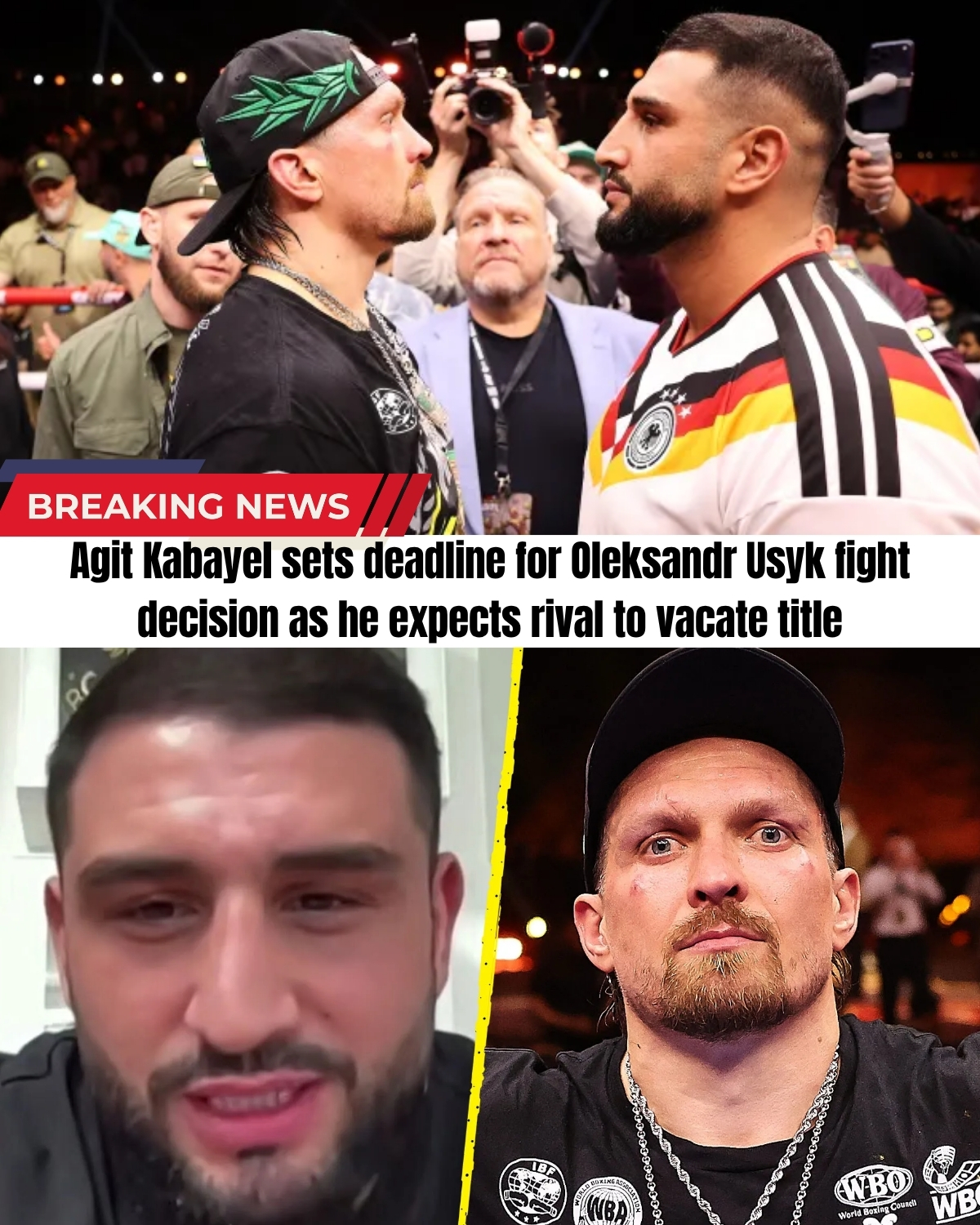 The heavyweight division is locked in a terrifying standoff! ๐ฅ Undefeated monster Agit Kabayel just dropped an explosive ultimatum, giving Oleksandr Usyk exactly ONE WEEK to defend his WBC world title or look like a coward!
