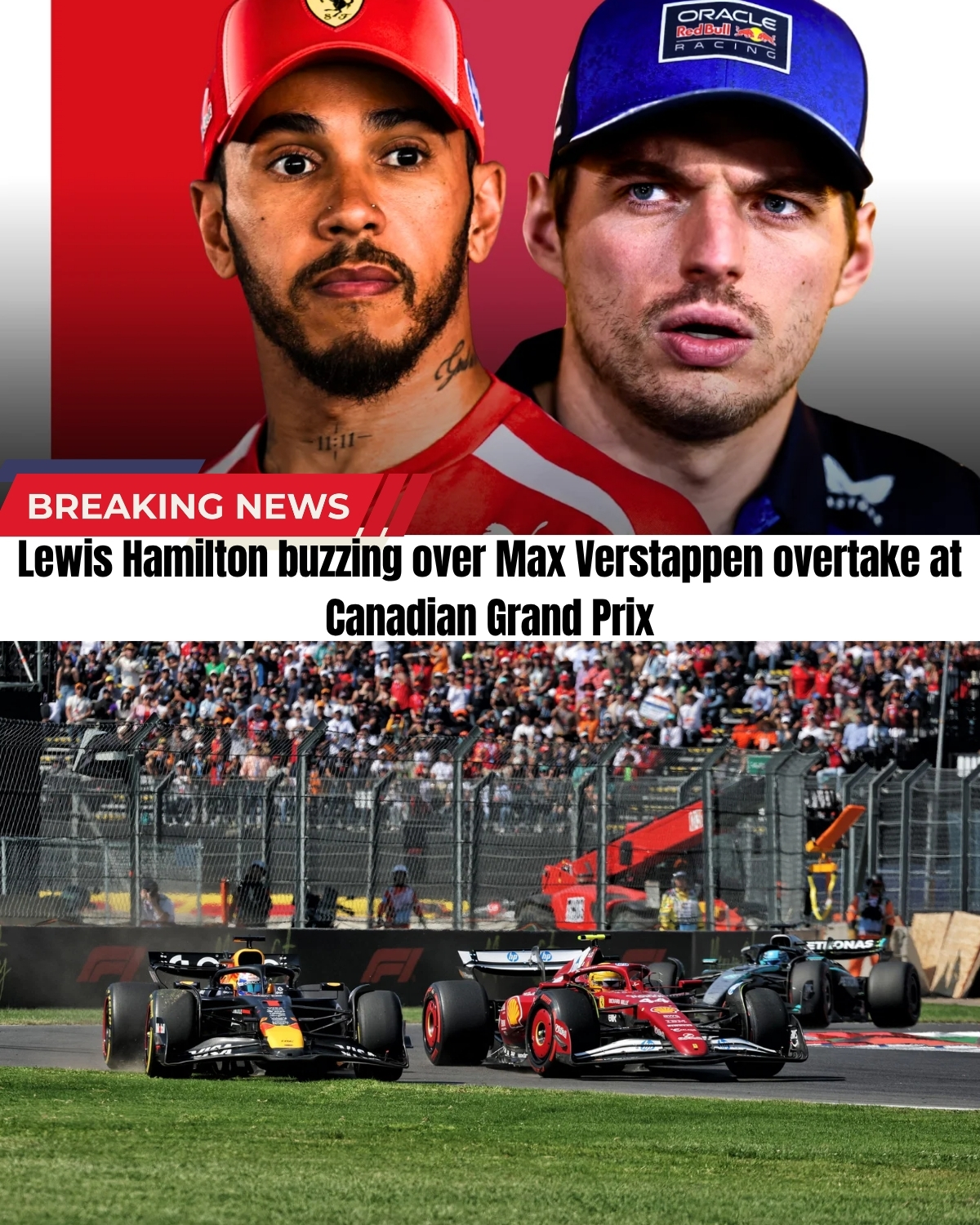 Unbelievable scenes in Montreal! 🇨🇦 After a disastrous 2025 season, Lewis Hamilton just pulled off his absolute BEST performance in a Ferrari car yet! 🔴✨ Starting 5th, the British legend hunted down his ultimate rival, Max Verstappen, in a brutal wheel-to-wheel battle!