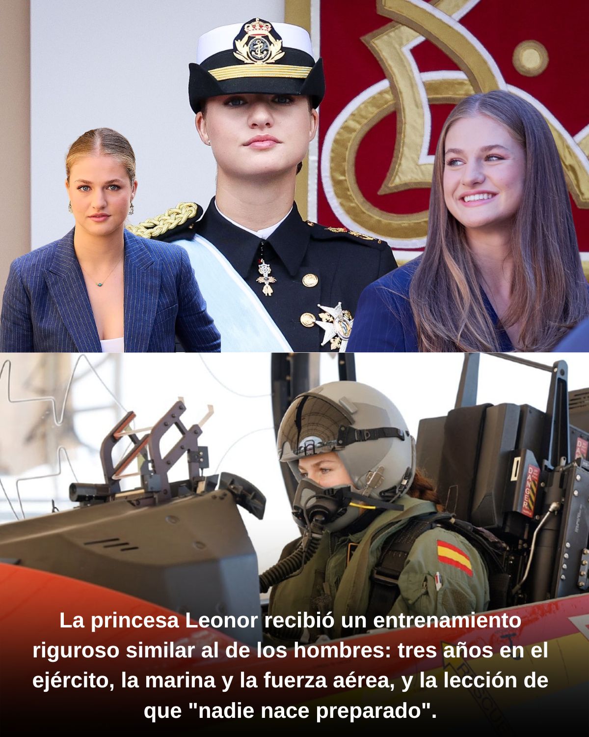La princesa Leonor recibiรณ un entrenamiento riguroso similar al de los hombres: tres aรฑos en el ejรฉrcito, la marina y la fuerza aรฉrea, y la lecciรณn de que “nadie nace preparado”.