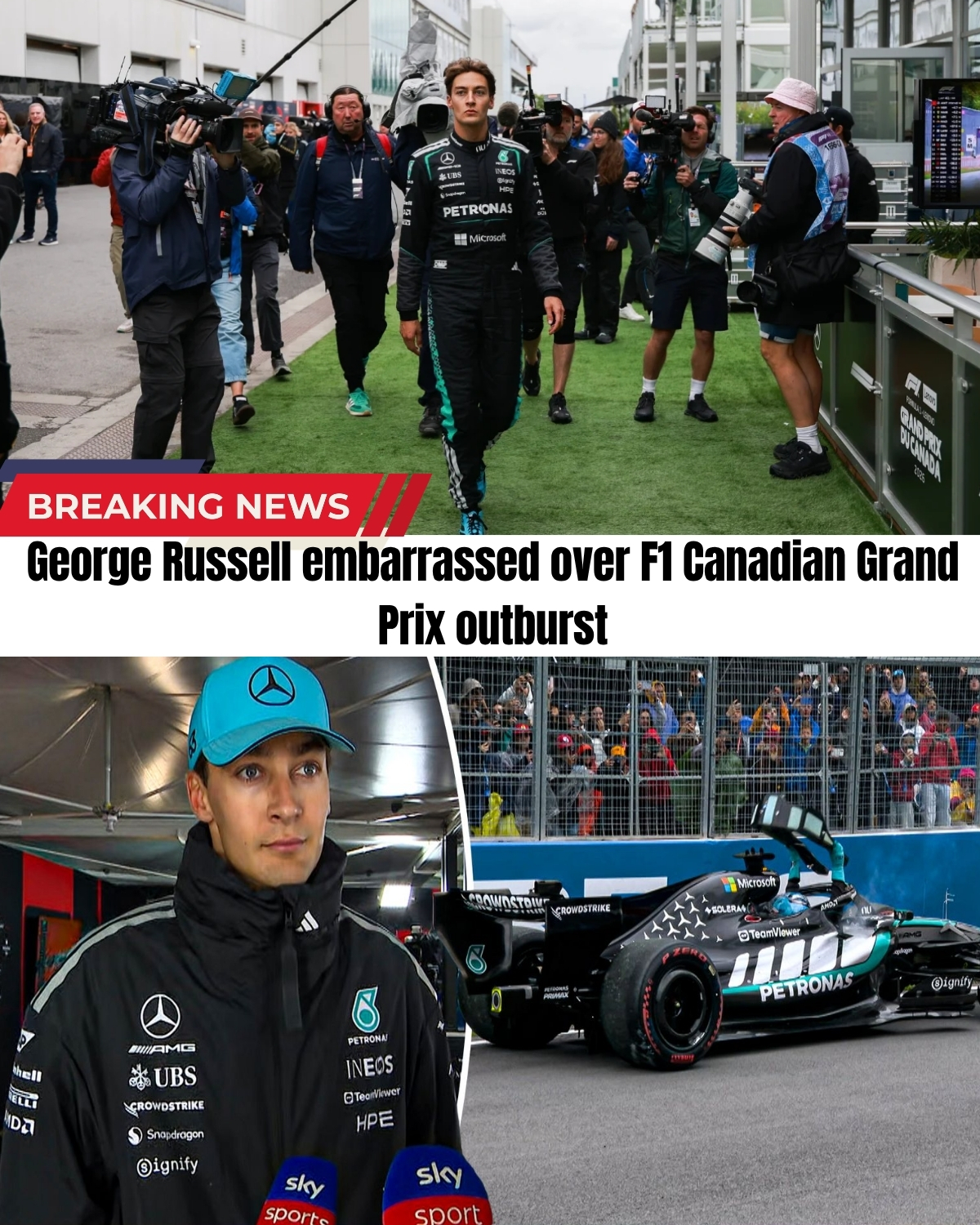 The Mercedes star was having the PERFECT Montreal weekend before a heartbreaking lap 30 DNF! ๐คฏ But his dangerous trackside outburst has the F1 world talking. After facing the stewards and a heavy penalty, a completely humiliated Russell broke his silence.