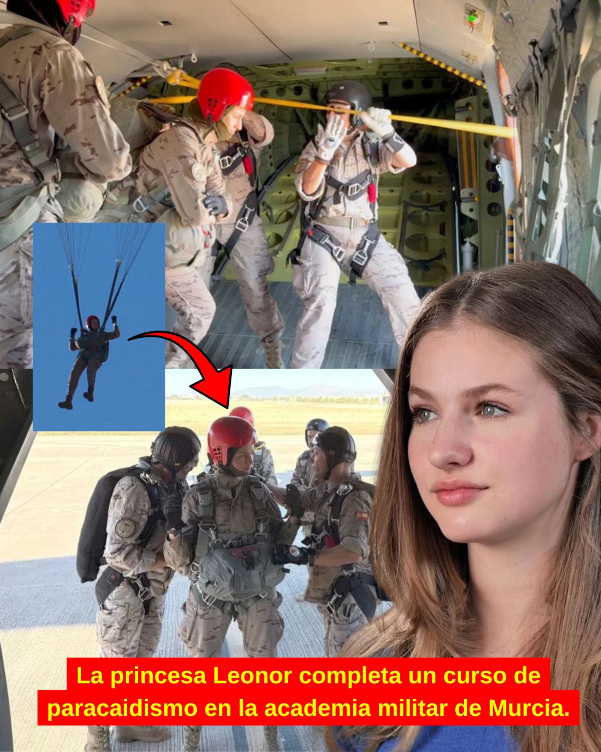 La princesa Leonor completa un curso de paracaidismo en la academia militar de Murcia.