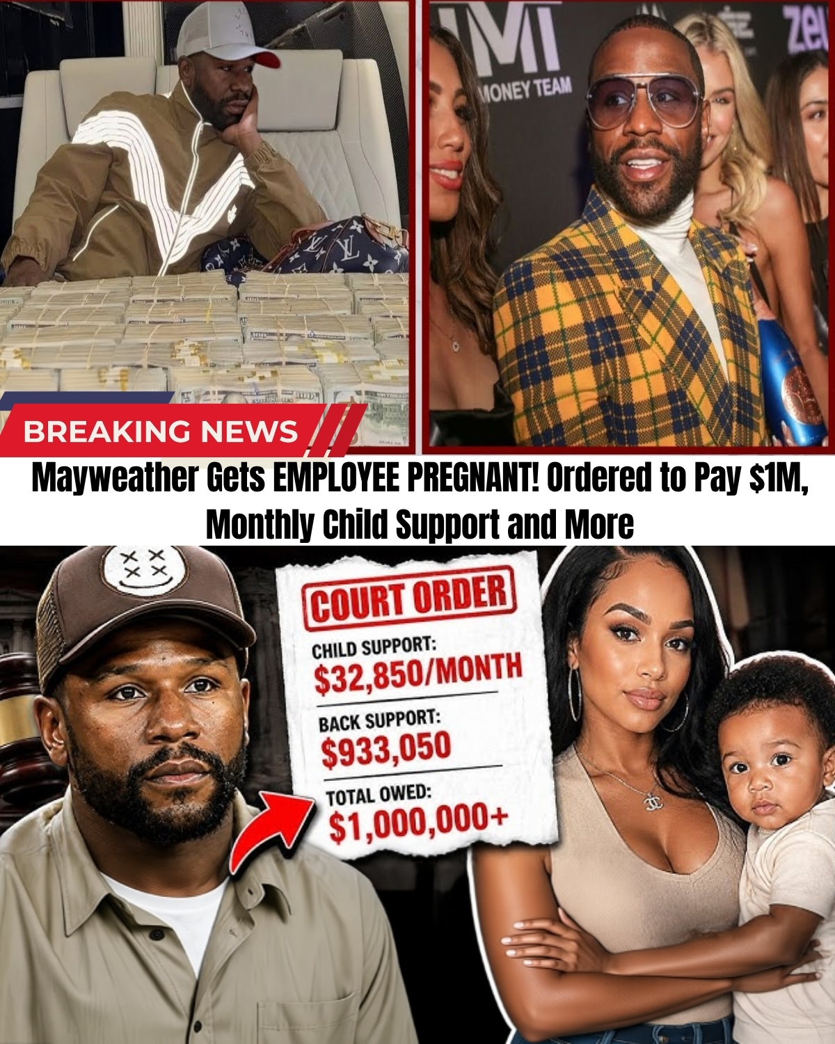 The “Money” empire is crashing down in absolute disgrace! 🥊 Boxing billionaire Floyd Mayweather has just been legally ordered to pay a staggering $1,000,000 after losing a dark, underground paternity battle with his own employee!