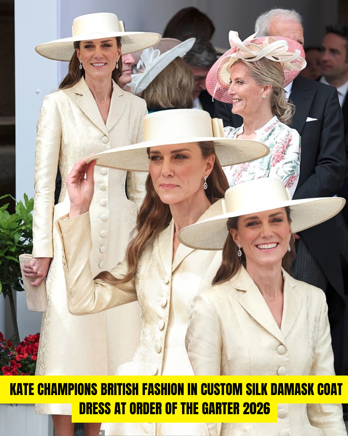 Kate champions British fashion in custom silk damask coat dress at Order of the Garter 2026