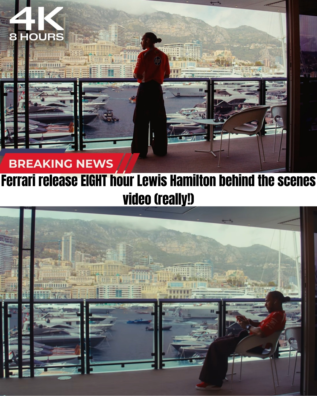 Fans are totally CREEPED OUT by Ferrari's bizarre new Lewis Hamilton video! 😱🏎️💨 They just dropped an 8-hour clip of the 7-time champ chilling in Monaco, but eagle-eyed viewers noticed something incredibly UNSETTLING hidden in the background...