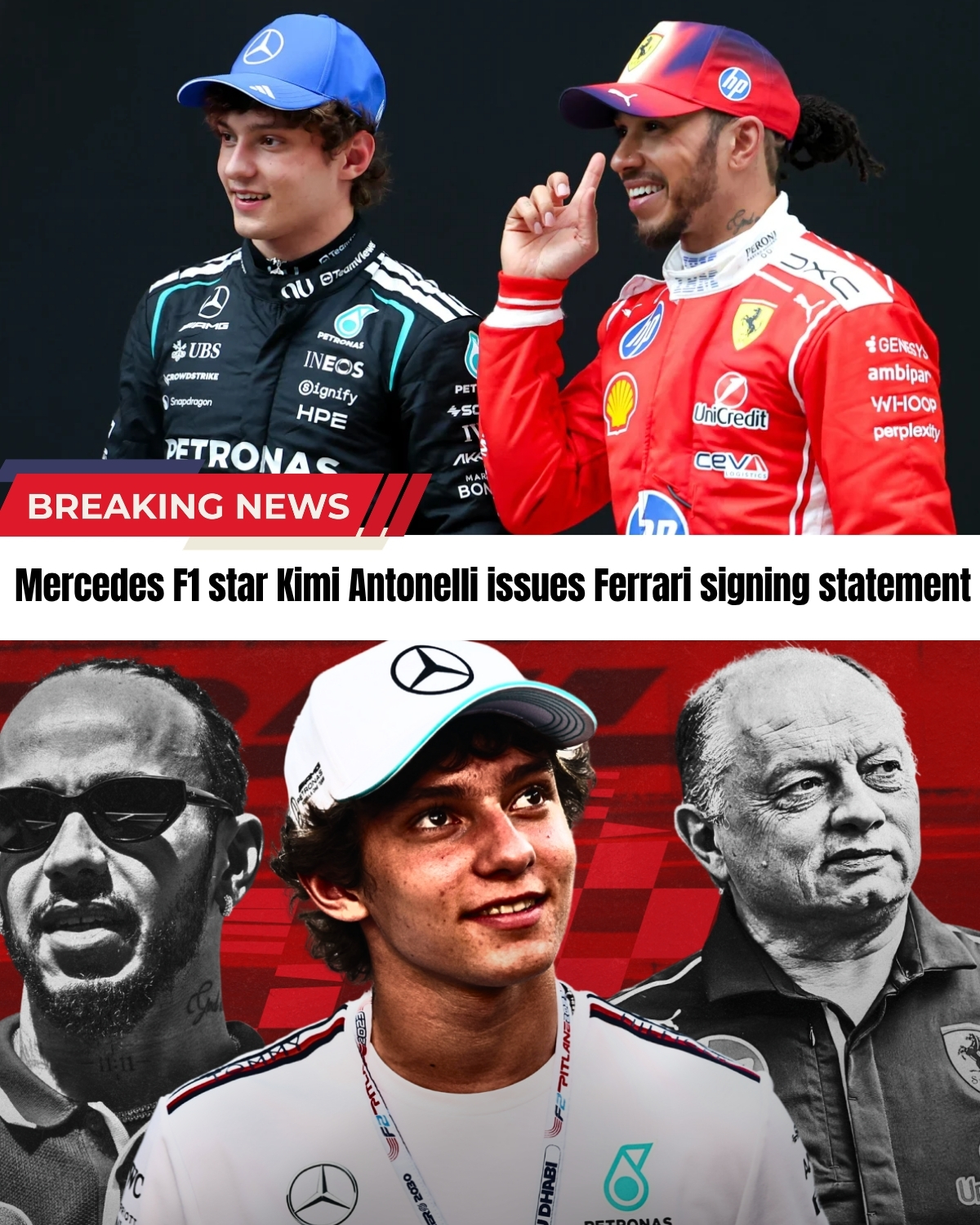 The 19-year-old Mercedes prodigy and current championship leader has just broken his silence on a sensational, historic switch to the Scuderia! ๐ฅ Sitting atop the standings with 4 consecutive wins, Antonelli is carrying the dreams of an entire nationโbut his latest statement in Italy has sent the paddock into an absolute frenzy!